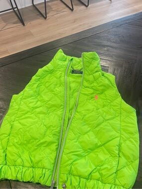 Polo by Ralph Lauren Neon Green Quilted Vest with Pink Pony